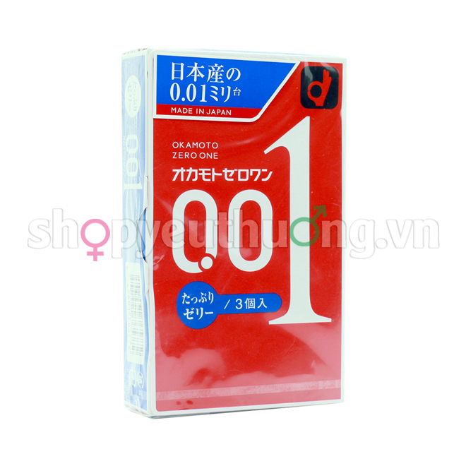 Bao cao su cao cấp - Okamoto Zero One 0.01 hộp 3 chiếc - bổ sung nhiều chất bôi trơn - không chứa Latex