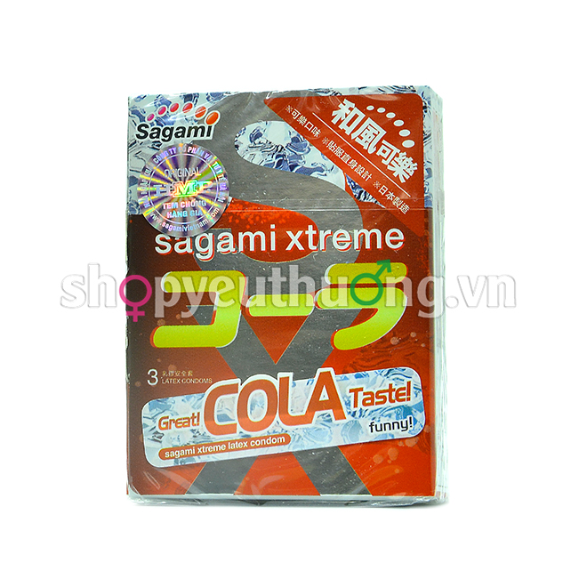 Bao cao su Sagami Xtreme Cola - Hộp 3 chiếc - Hương Coca Cola - Siêu mỏng, truyền nhiệt nhanh - Dầu bôi trơn cao cấp 