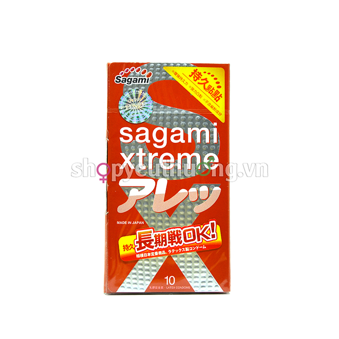 Bao cao su Sagami Xtreme Feel Long kéo dài thời gian quan hệ - Hộp 10 chiếc - Gai nổi - Dầu bôi trơn cao cấp không mùi, không vị